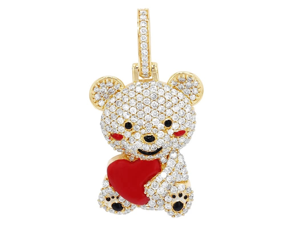 TEDDY BEAR REAL DIAMOND PENDANT 10K YELLOW GOLD (1 of 2)