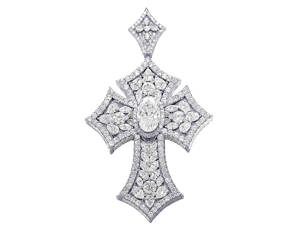 PEARNMARQUISE 18 CT REAL DIAMOND OVAL SOLITAIRE CROSS PENDANT (1 of 2)