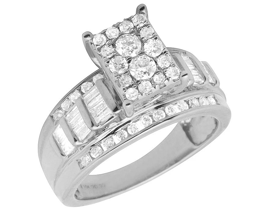 LADIES 10K WHITE GOLD BAGUETTE REAL DIAMOND ENGAGEMENT WEDDING RING: Ladies 10K White Gold Baguette Real Diamond Engagement Wedding Ring Brand: None Type: Ring Material: Metal White Gold Main Stone Natural Color: None Size: 7 US Accessories: None Accessorie