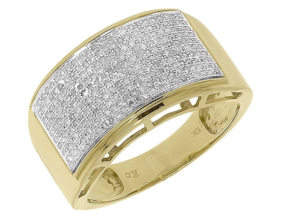 10K YELLOW GOLD MENS ROUND PAVE DIAMOND WEDDING FASHION BAND RING: 10k Yellow Gold Mens Round Pave Diamond Wedding Fashion Band Ring Brand: None Type: Ring Material: Metal Yellow Gold Main Stone Natural Color: None Size: 10 US Accessories: None Accessorie