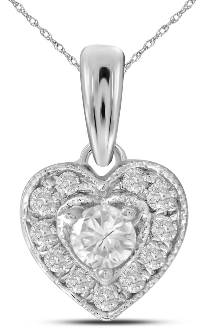 14K WHITE GOLD GENUINE DIAMONDS LADIES HEART LOVE PENDANT CHARM (1 of 2)