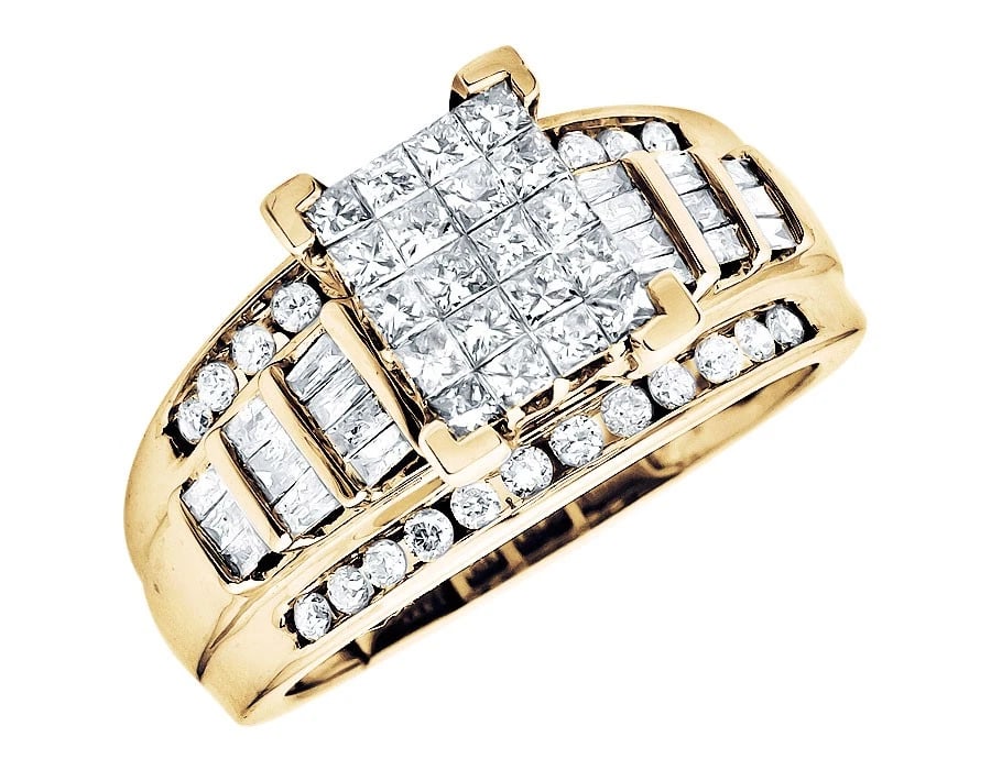 10K YELLOW GOLD BRIDAL BAGUETTE PRINCESS CUT DIAMOND WEDDING ENGAGEMENT RING: 10k Yellow Gold Bridal Baguette Princess Cut Diamond Wedding Engagement Ring Brand: None Type: Ring Material: Metal Yellow Gold Main Stone Natural Color: None Size: 5 US Accessories: None