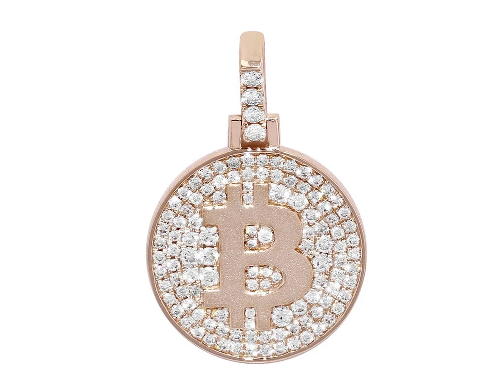BITCOIN SIGN MEDALLION REAL DIAMOND PENDANT: Bitcoin Sign Medallion Real Diamond Pendant Brand: None Type: Necklace Material: Metal Rose Gold Main Stone Natural Color: Rose Gold Size: Dimension 1.1 Accessories: None Accessories Notic