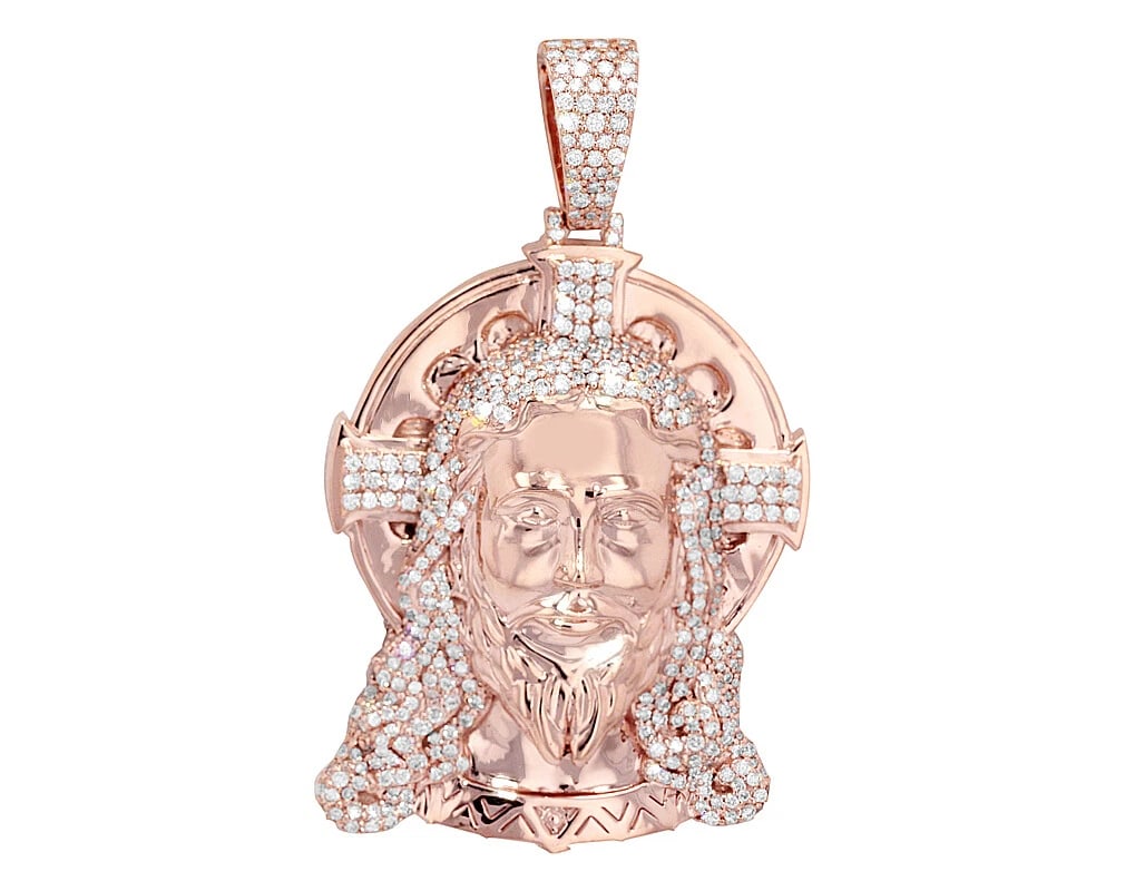 HALO CROSS JESUS HEAD REAL DIAMOND PENDANT 10K GOLD: Halo Cross Jesus Head Real Diamond Pendant 10K Gold Brand: None Type: Necklace Material: Metal Rose Gold Main Stone Natural Color: Rose Gold Size: Dimension L 2.1" W 1.2" Accessories: None