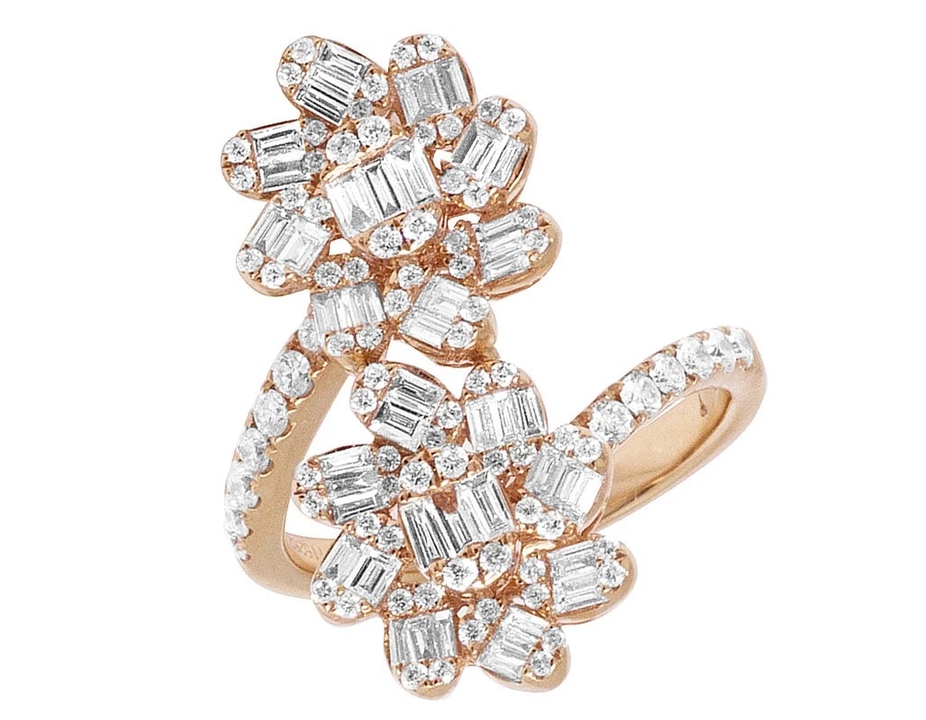 18K ROSE GOLD BAGUETTE FLOWER LADIES REAL DIAMOND RING (1 of 6)