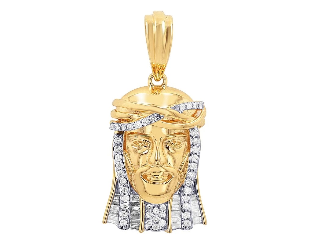 JESUS HEAD DIAMOND PENDANT 10K YELLOW GOLD: Jesus Head Diamond Pendant 10K Yellow Gold Brand: None Type: Pendant Material: Metal Yellow Gold Main Stone Natural Color: Yellow Size: Dimension L 1.4" , W 17.3 MM Accessories: None