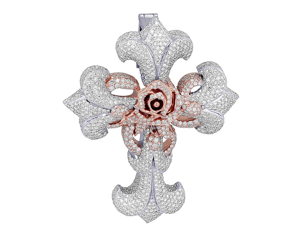 ROSE CROSS REAL DIAMOND PENDANT 10K ROSE-WHITE GOLD (1 of 2)