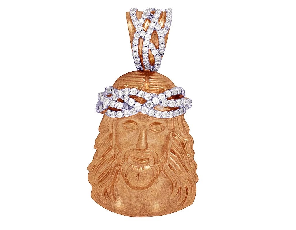 10K ROSE GOLD REAL DIAMOND MATTE JESUS PENDANT CHARM: 10K Rose Gold Real Diamond Matte Jesus Pendant Charm Brand: None Type: Pendant Material: Metal Rose Gold Main Stone Natural Color: None Size: Dimension 1.25" X 0.75" Accessories: None Acce