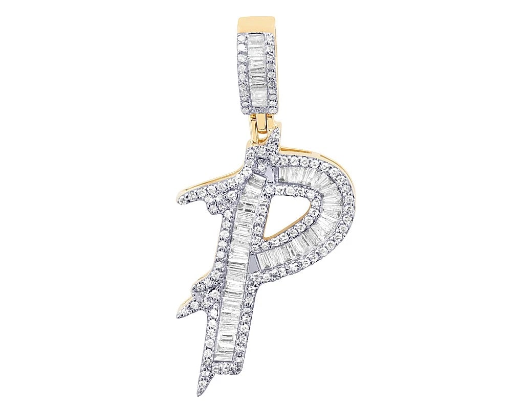 10K YELLOW GOLD DIAMOND BAGUETTE INITIAL "P" PENDANT: 10K Yellow Gold Diamond Baguette Initial "P" Pendant Brand: None Type: Pendant Material: Metal Yellow Gold Main Stone Natural Color: Yellow Gold Size: Dimension L 1.4", W 15.5 MM Accessories: Non