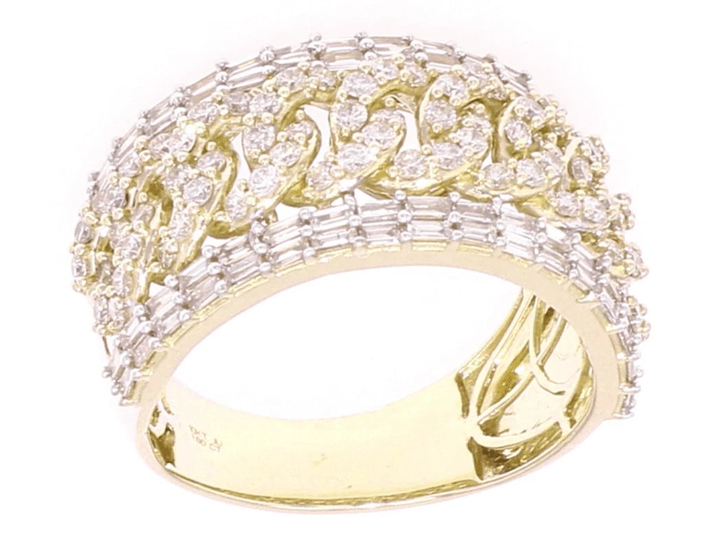 CUBAN LINK STYLE BAGUETTE BORDER REAL DIAMOND BAND RING (1 of 2)