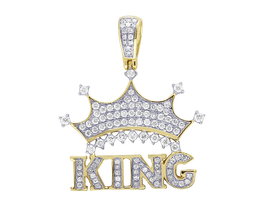 10K YELLOW GOLD KING CROWN REAL DIAMOND PENDANT (1 of 4)