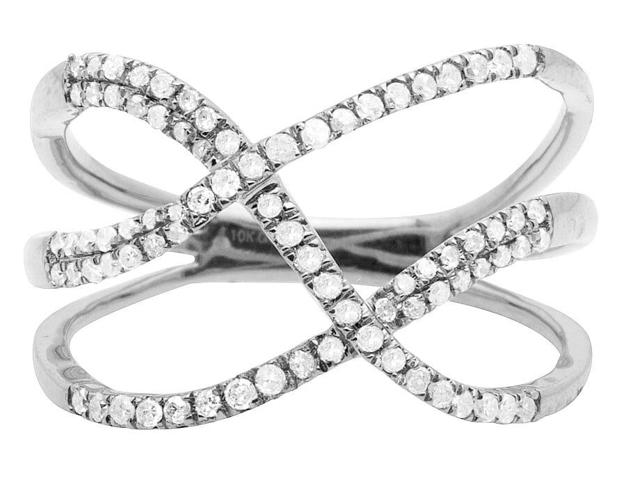 WOMEN'S 10K WHITE GOLD TANGLED ROWS PAVE GENUINE DIAMOND COCKTAIL RING: Women's 10K White Gold Tangled Rows Pave Genuine Diamond Cocktail Ring Brand: None Type: Ring Material: Metal White Gold Main Stone Natural Color: None Size: 7 US Accessories: None Accesso