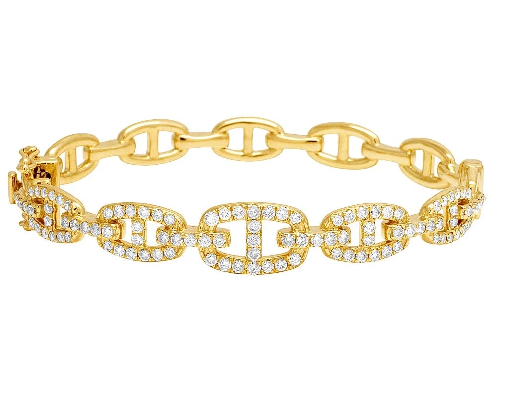 MENS LADIES DIAMOND MARINER BANGLE BRACELET: Mens Ladies Diamond Mariner Bangle Bracelet Brand: None Type: Bracelet Material: Metal Yellow Gold Main Stone Natural Color: None Size: Width 11mm Length 8 in. Accessories: None Accessorie