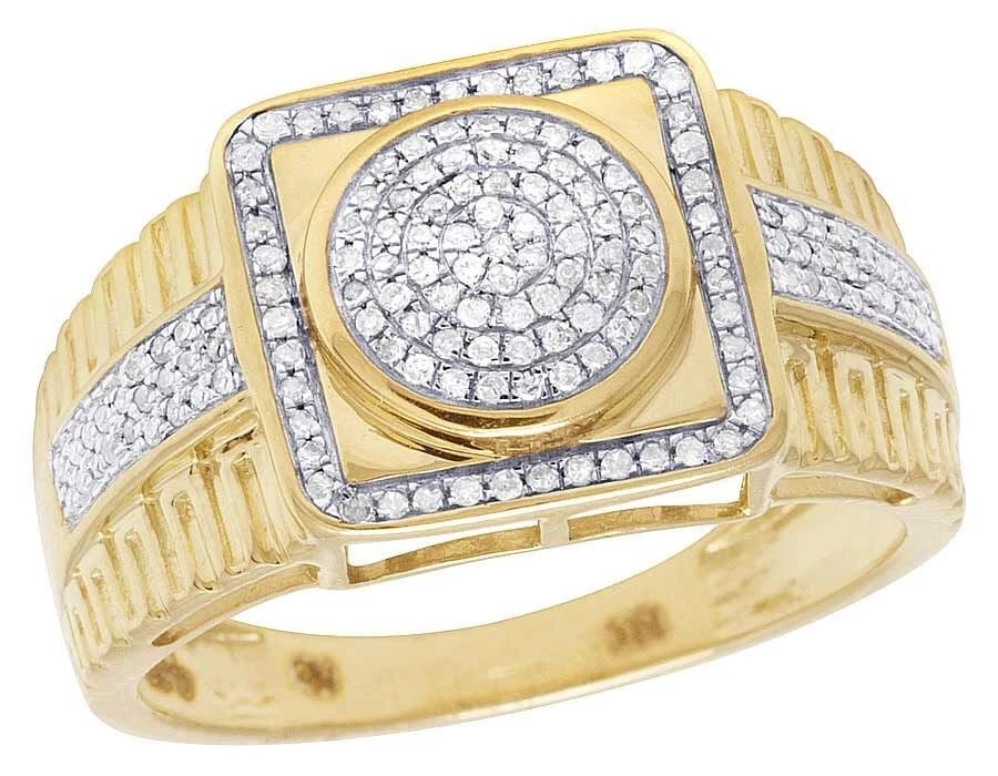 MEN'S 10K YELLOW GOLD GENUINE DIAMOND SQUARE PINKY ENGAGEMENT RING (1 of 4)