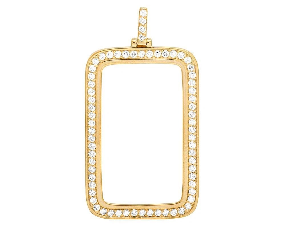 10K YELLOW GOLD 1 OZ COIN DIAMOND FORTUNA BAR BEZEL PENDANT: 10K Yellow Gold 1 Oz Coin Diamond Fortuna Bar Bezel Pendant Brand: None Type: Necklace Material: Metal Yellow Gold Main Stone Natural Color: Yellow Gold Size: Dimension 2.4" Accessories: None