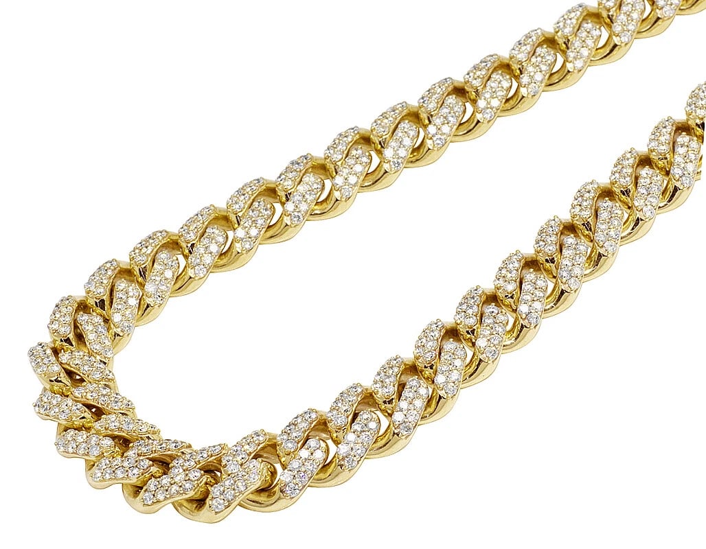 MEN'S 10K YELLOW GOLD GENUINE DIAMOND CUBAN NECKLACE: Men's 10K Yellow Gold Genuine Diamond Cuban Necklace Brand: None Type: Necklace Material: Metal Yellow Gold Main Stone Natural Color: Yellow Gold Size: Width15MMmm Chain Length22" in Accessories: