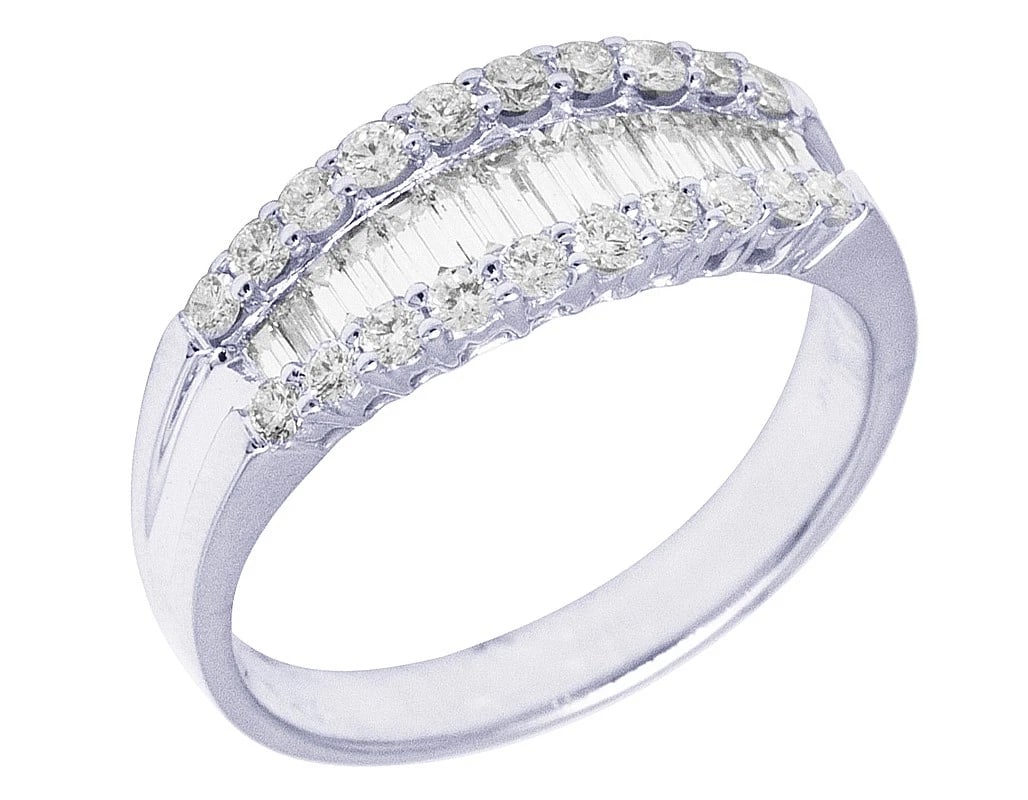 LADIES 14K WHITE GOLD BAGUETTE REAL DIAMOND BAND RING (1 of 5)