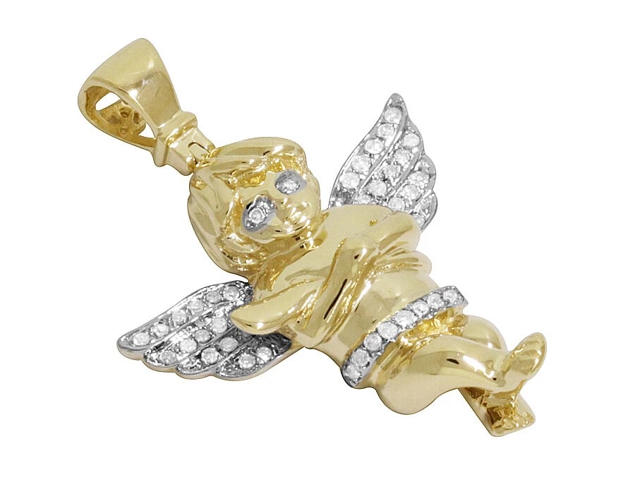REAL 10K YELLOW GOLD GENUINE DIAMOND PRAYING CHERUB ANGEL PENDANT (1 of 6)