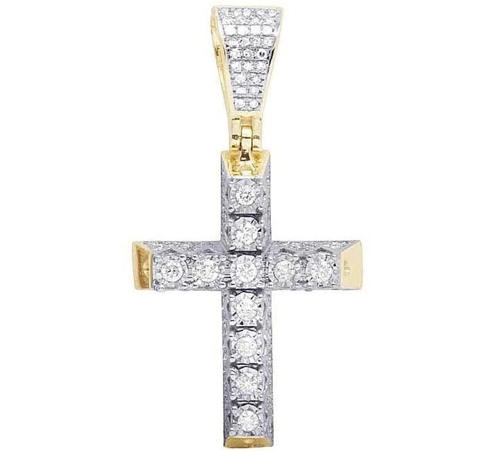 10K YELLOW GOLD GENUINE DIAMOND 3D SOLITAIRE ONE ROW CROSS PENDANT: 10K Yellow Gold Genuine Diamond 3D Solitaire One Row Cross Pendant Brand: None Type: Necklace Material: Metal Yellow Gold Main Stone Natural Color: Yellow Gold Size: Dimension 1.3" Accessories: N