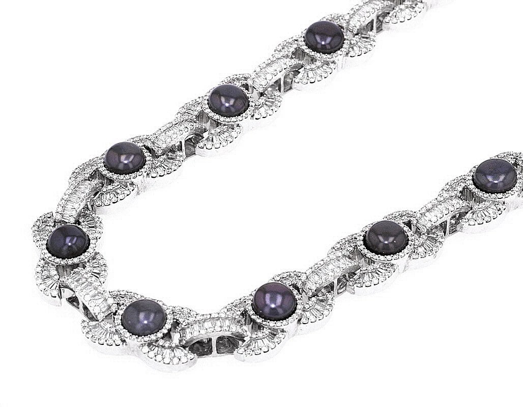 TAHITIAN PEARL INFINITY LINK DIAMOND CUBAN CHAIN 10K: Tahitian Pearl Infinity Link Diamond Cuban Chain 10K Brand: None Type: Necklace Material: Metal White Gold Main Stone Natural Color: White Gold Size: Width18MMmm Chain Length 20" in Accessories: