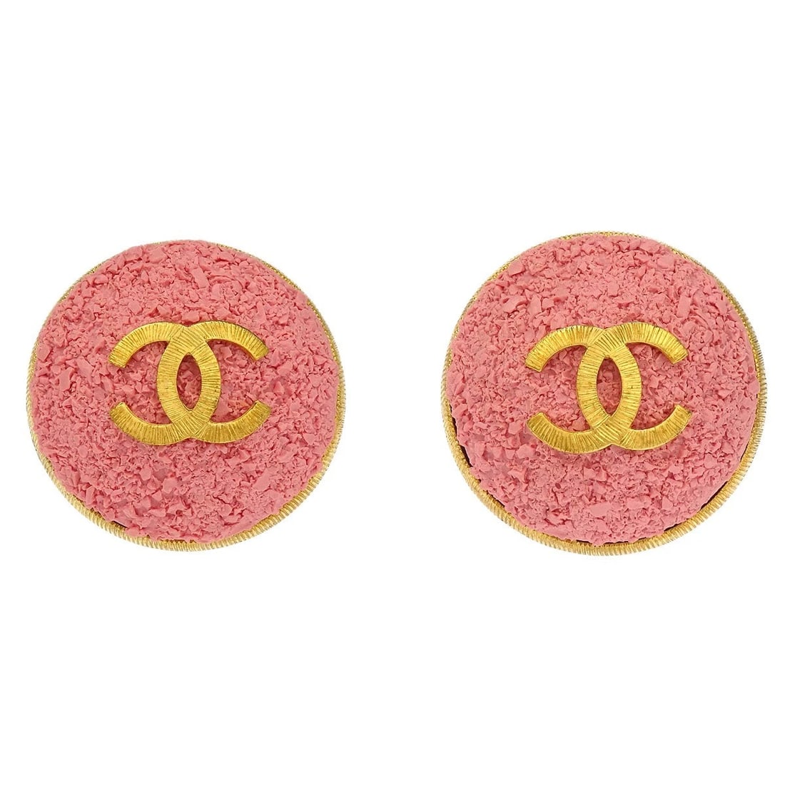 CHANEL GOLD PINK BUTTON EARRINGS CLIP-ON (1 of 3)