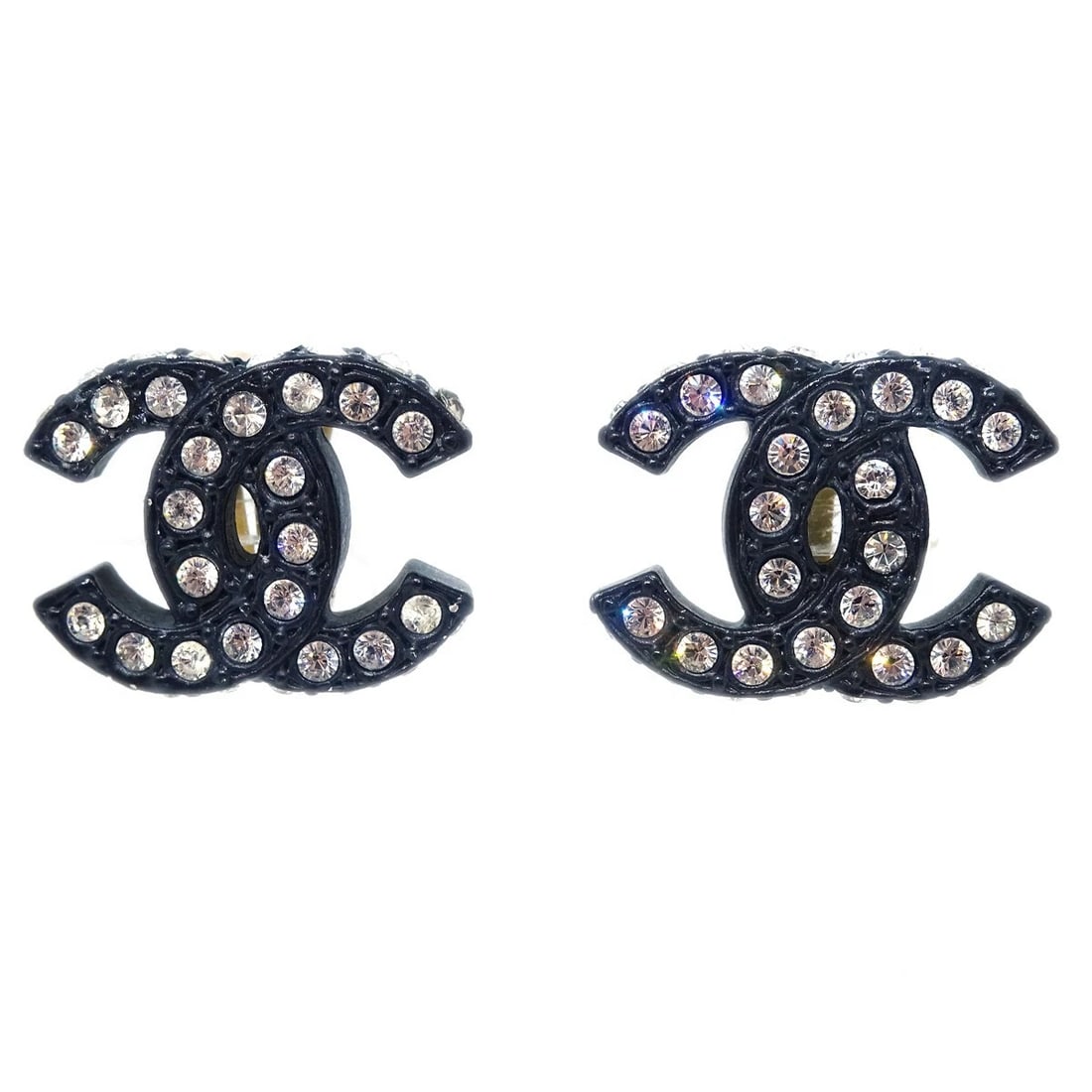 CHANEL CC BLACK RHINESTONE EARRINGS CLIP-ON (1 of 2)