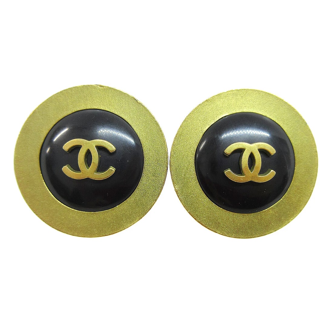CHANEL BUTTON EARRINGS GOLD BLACK CLIP-ON: Chanel Button Earrings Gold Black Clip-On Brand: Chanel Type: Earrings Material: Gold-tone etc Color: Gold, Black Size: Gold-tone etc Accessories: None Accessories Notice: When purchasing