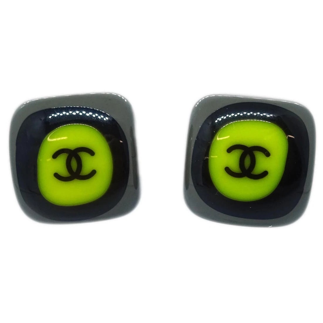 CHANEL GRAY PIERCED EARRINGS SQUARE: Chanel Gray Pierced Earrings Square Brand: CHANEL Type: Earrings Material: Gold Plated Acrylic Color: Gold Size: W 1.2 x H 1.2 cm Accessories: None Accessories Notice: When purchasing pre-