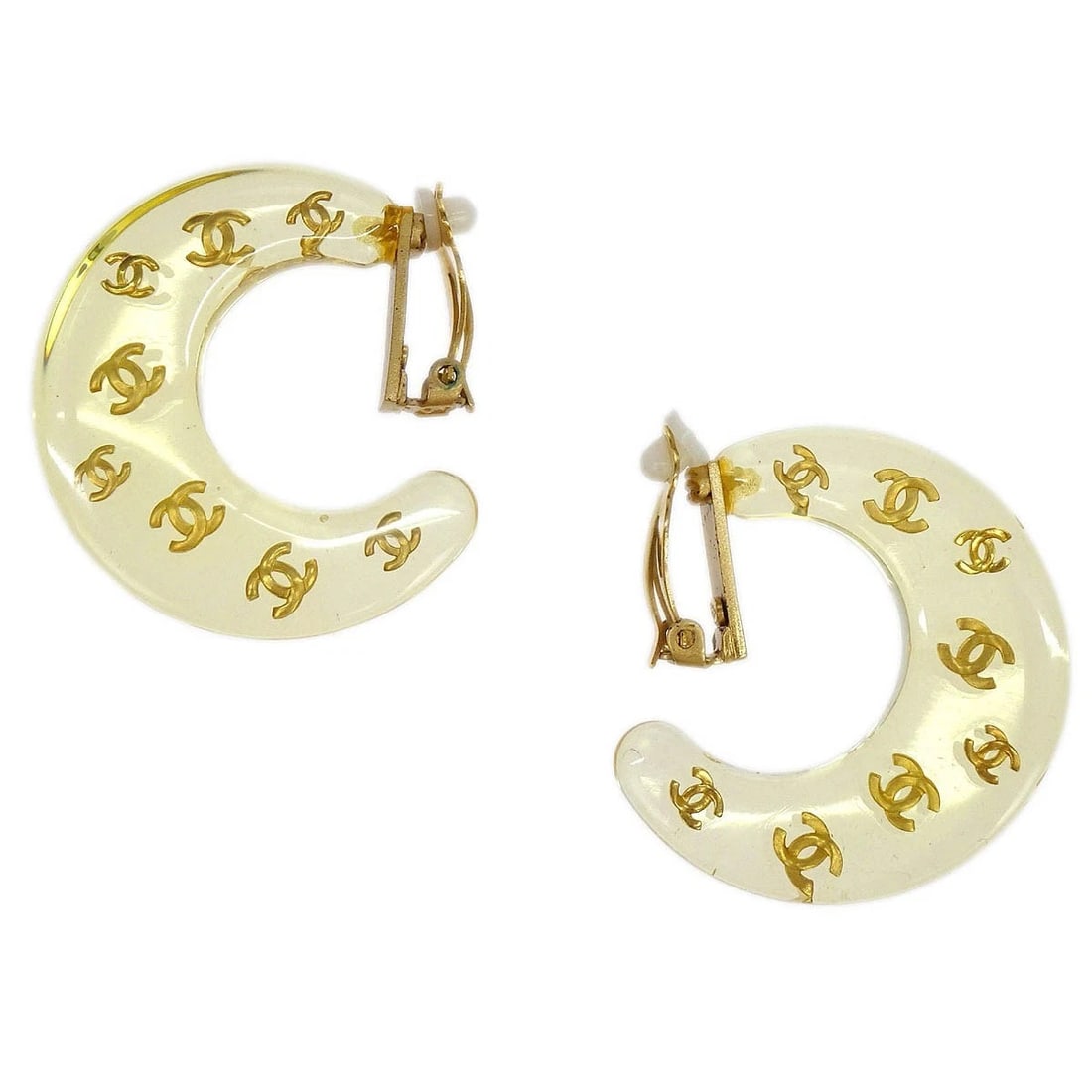 CHANEL HOOP CRESCENT MOON EARRINGS CLIP-ON: Chanel Hoop Crescent Moon Earrings Clip-On Brand: CHANEL Type: Earrings Material: none Color: Gold Size: W 0.9 x H 4.2 x D 4.2 cm Accessories: None Accessories Notice: When purchasing
