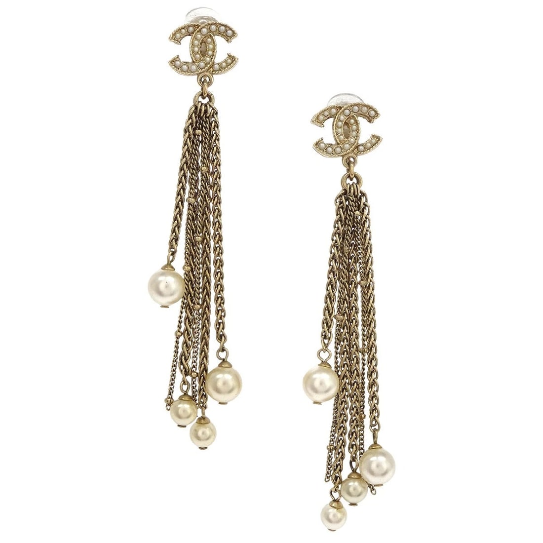 CHANEL ARTIFICIAL PEARL DANGLE CC EARRINGS CLIP-ON (1 of 3)