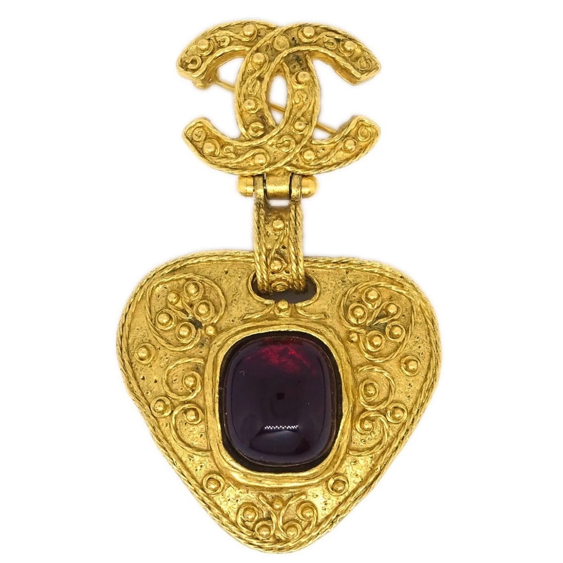 CHANEL GRIPOIX BROOCH PIN GOLD RED (1 of 3)
