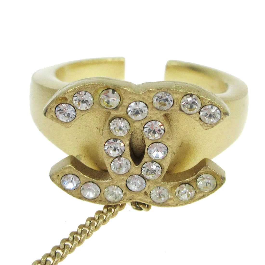 CHANEL RHINESTONE BANGLE CHAIN RING - 3