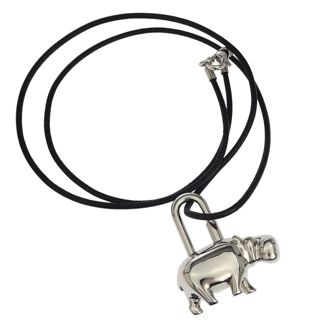 HERMES ANNEE DES FLEUVES HIPPOPOTAMUS CHOKER NECKLACE: Hermes Annee Des Fleuves Hippopotamus Choker Necklace Brand: HERMÈS Type: Necklace Material: Silver Plated Color: Silver Size: Length : 61.0 cm Charm : W 3.4 x H 3.7 x D 1.2 cm Accessories: None