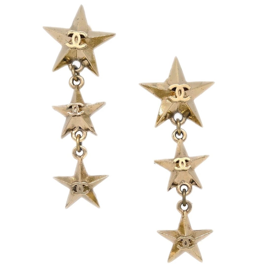 CHANEL STAR DANGLE PIERCED EARRINGS GOLD: Chanel Star Dangle Pierced Earrings Gold Brand: Chanel Type: Earrings Material: Gold Plated Color: Gold Size: W 1.8 x H 4.8 cm Accessories: None Accessories Notice: When purchasing pre-own