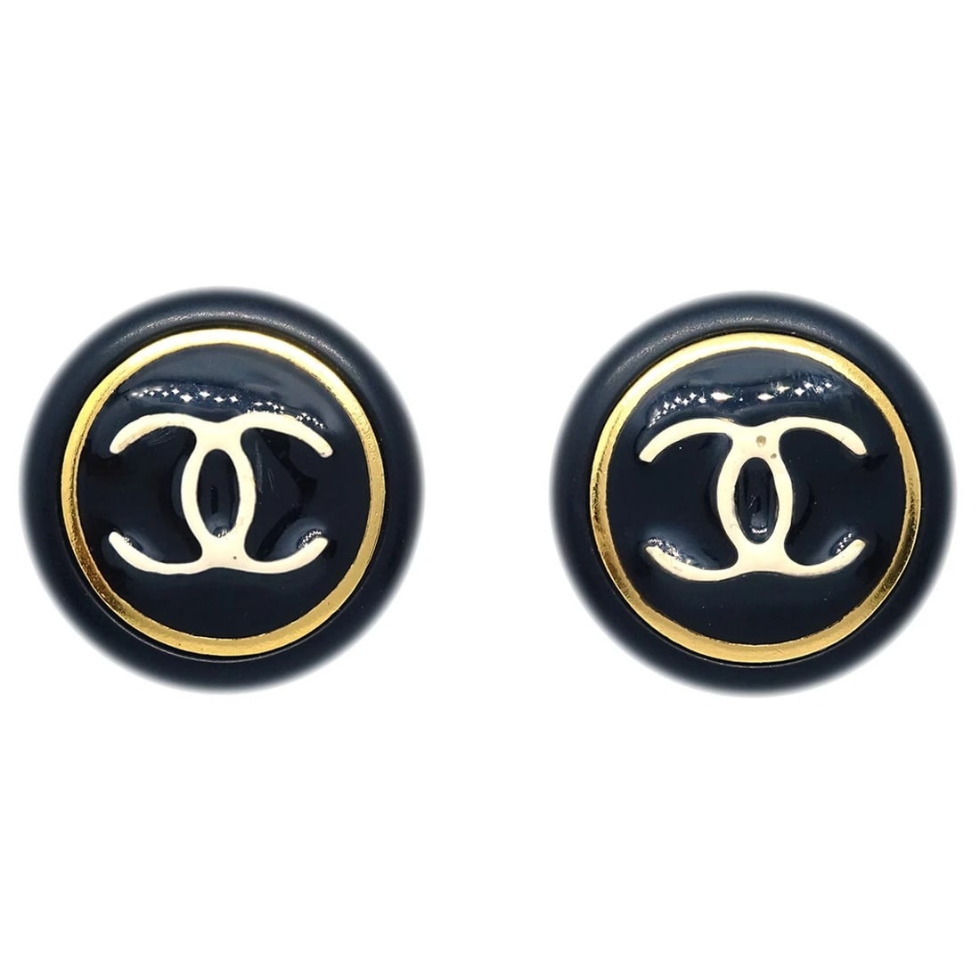 CHANEL BUTTON EARRINGS CLIP-ON BLACK (1 of 4)