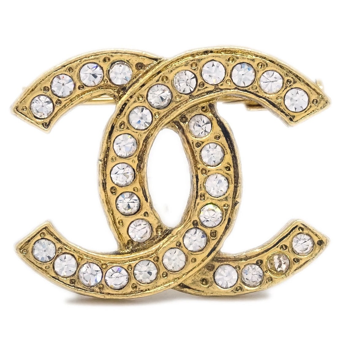 CHANEL GOLD CC BROOCH PIN RHINESTONE (1 of 4)