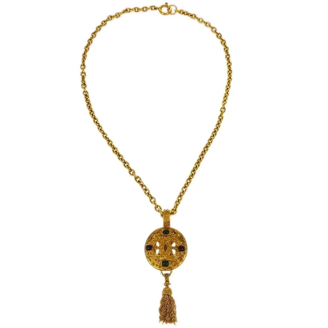 CHANEL CHAIN PENDANT NECKLACE GOLD GRIPOIX (1 of 3)