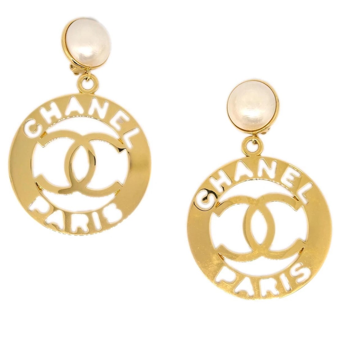 CHANEL DANGLE HOOP EARRINGS CLIP-ON (1 of 4)