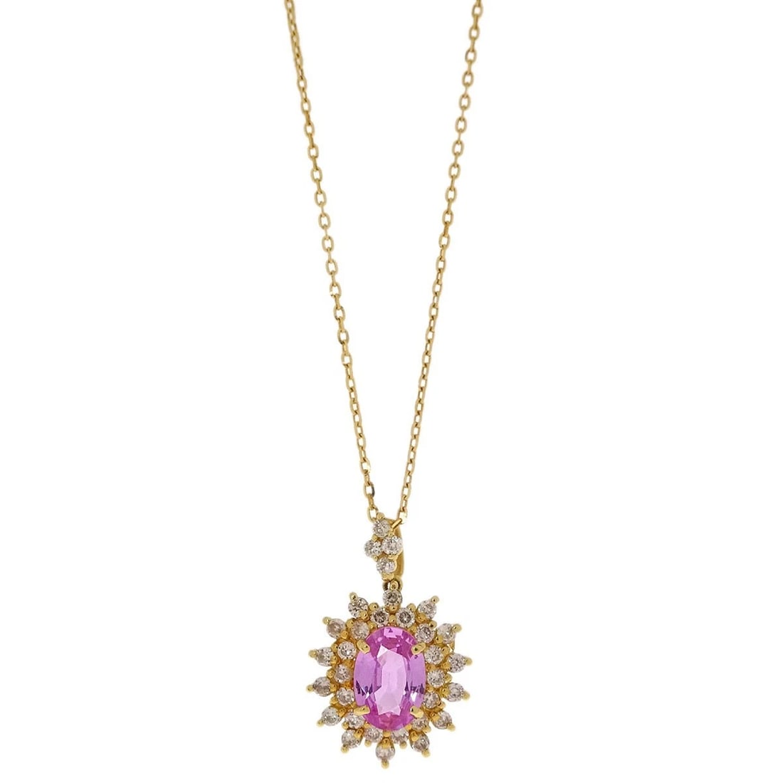 PENDANT NECKLACE 18K PINK SAPPHIRE DIAMOND GOLD (1 of 3)