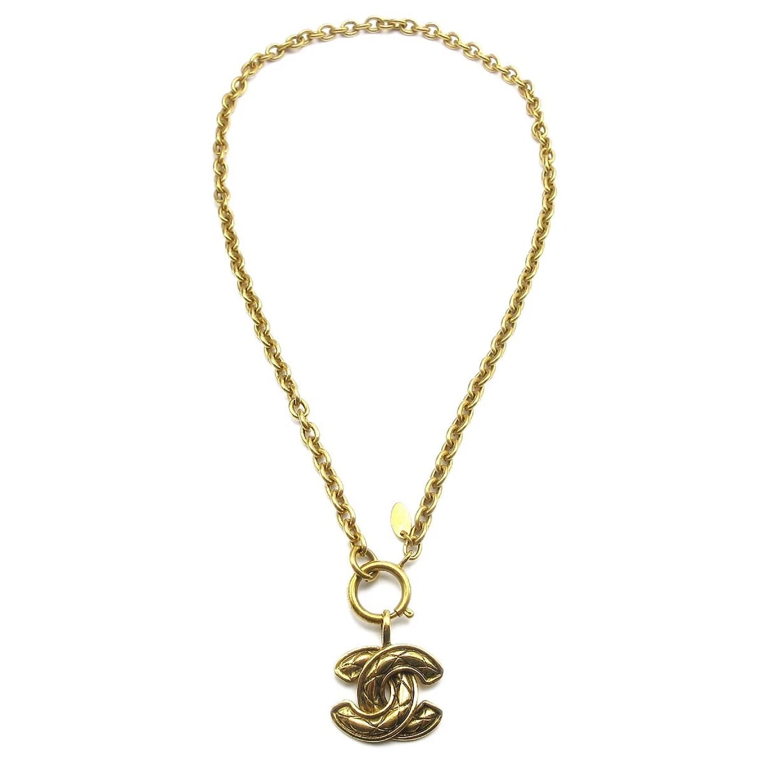 CHANEL QUILTED CC PENDANT NECKLACE GOLD: Chanel Quilted CC Pendant Necklace Gold Brand: CHANEL Type: Necklace Material: Gold-plated Color: Gold Size: Chain(Overall) : 56.0 cm Top : W 3.0 x H 2.5 cm Accessories: None Accessories