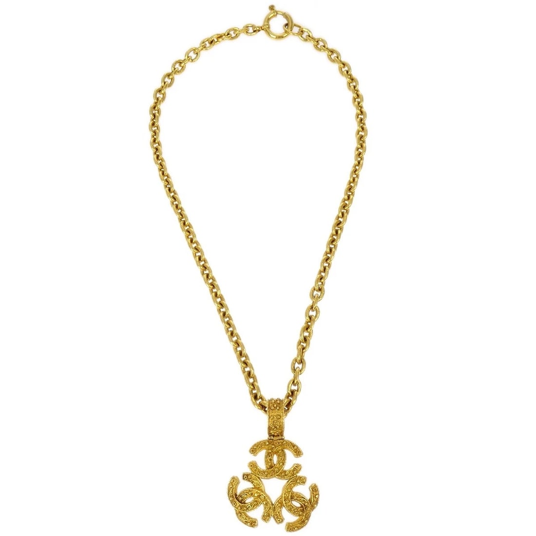 CHANEL TRIPLE CC CHAIN PENDANT NECKLACE GOLD: Chanel Triple CC Chain Pendant Necklace Gold Brand: CHANEL Type: Pendant Material: Gold-plated Color: Gold Size: Chain(Overall) : 66.0 cm Top : W 5.2 x H 7.0 cm Accessories: None Accessories