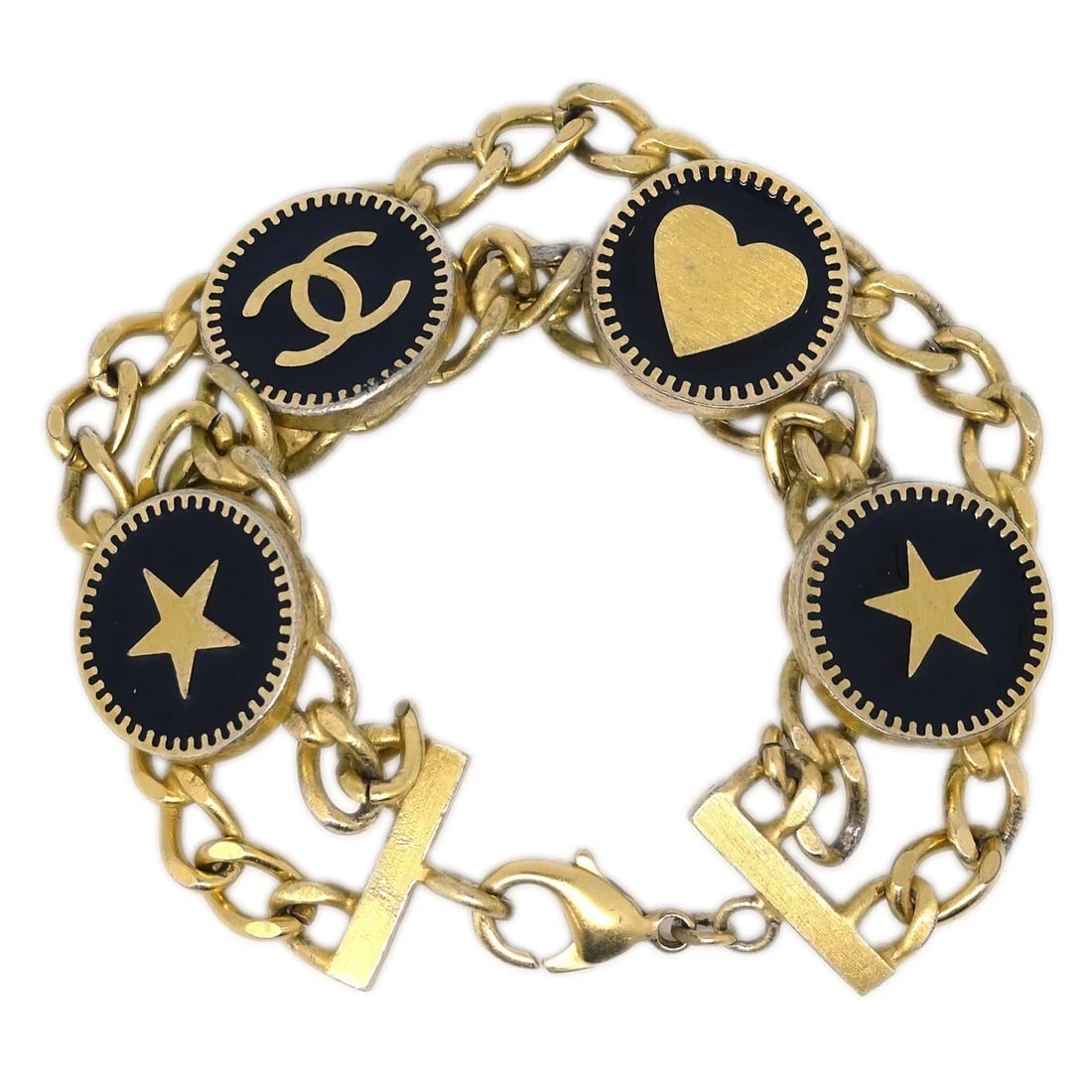 CHANEL BRACELET GOLD BLACK 01P: Chanel Bracelet Gold Black 01P Brand: Chanel Type: Bracelet Material: Gold plated Color: Gold Size: Inner circumference : 18.5 cm Width : 1.7 cm Accessories: None Accessories Notice: When