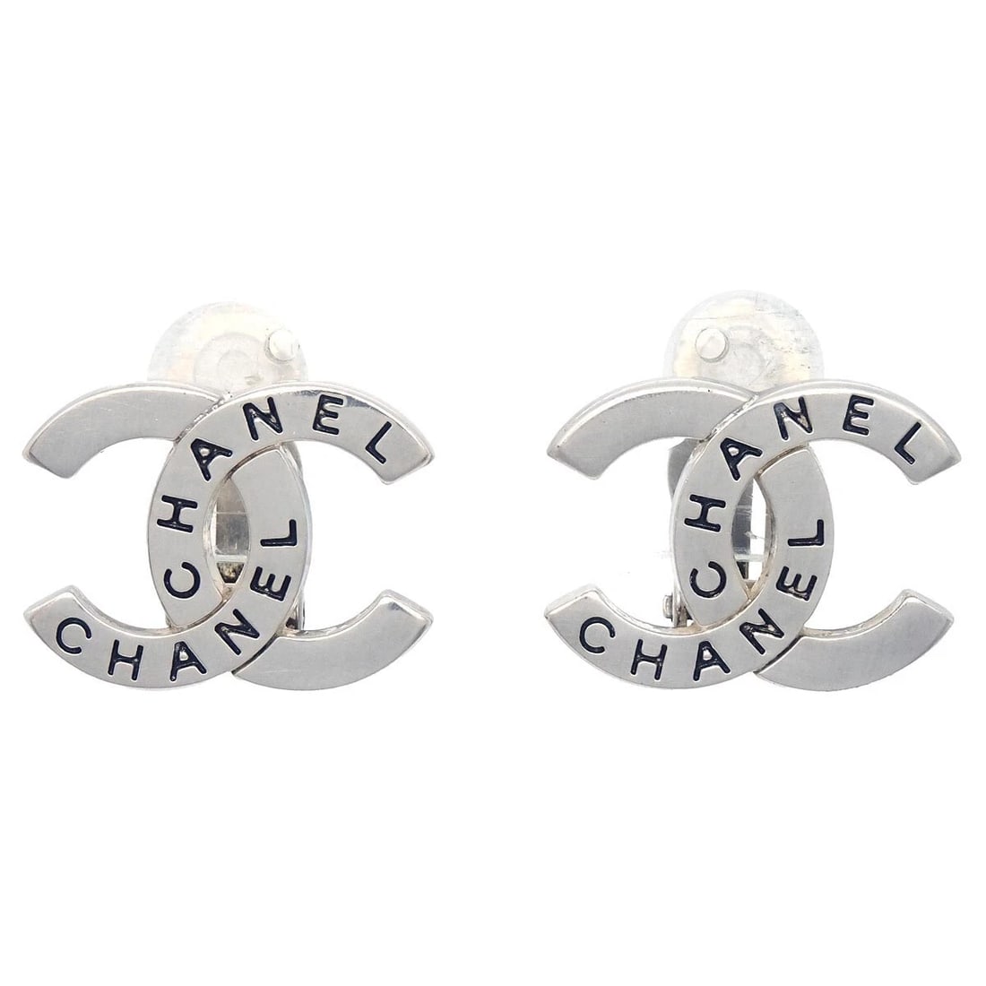 CHANEL CC EARRINGS CLIP-ON SILVER 98P (1 of 3)