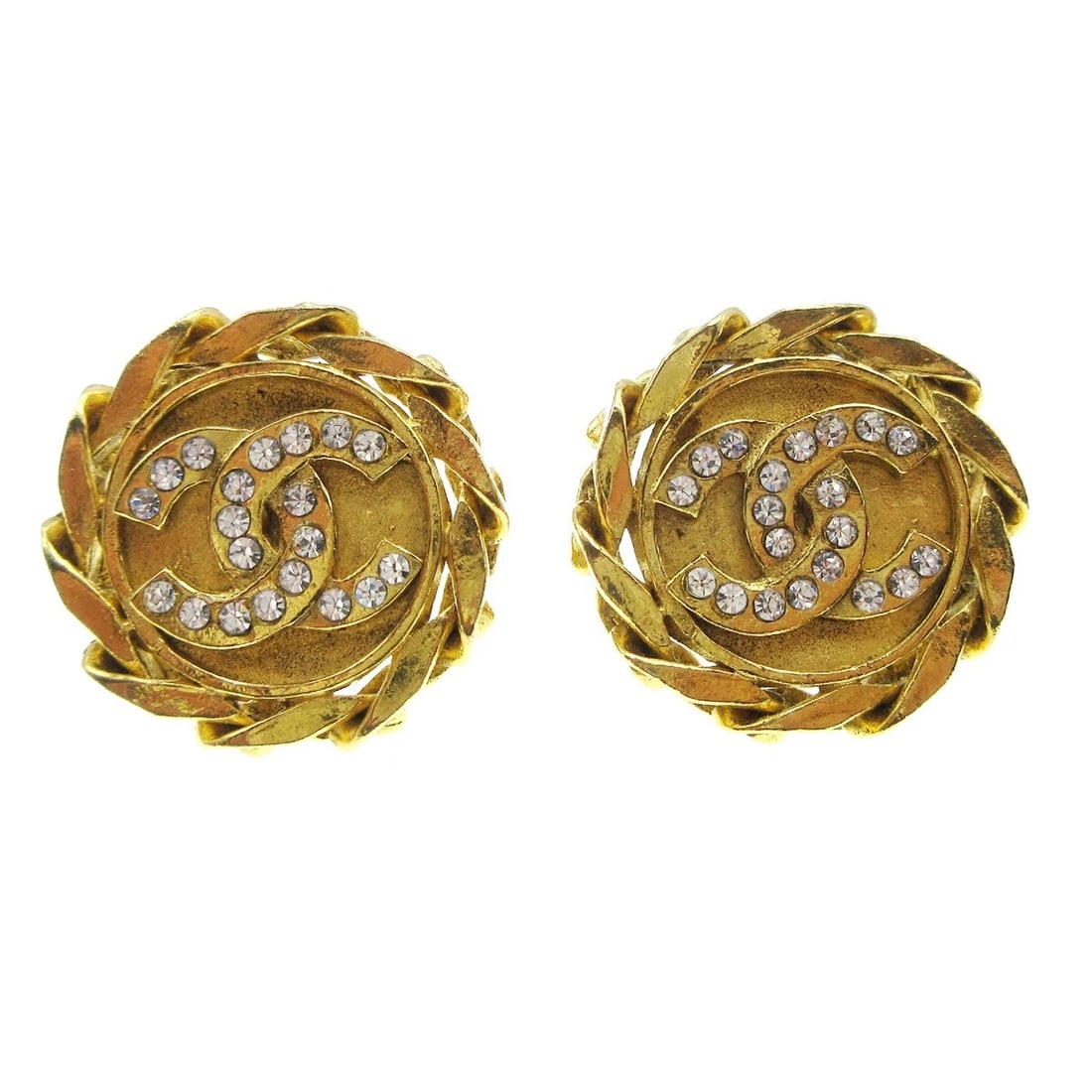 CHANEL BUTTON RHINESTONE EARRINGS (1 of 4)