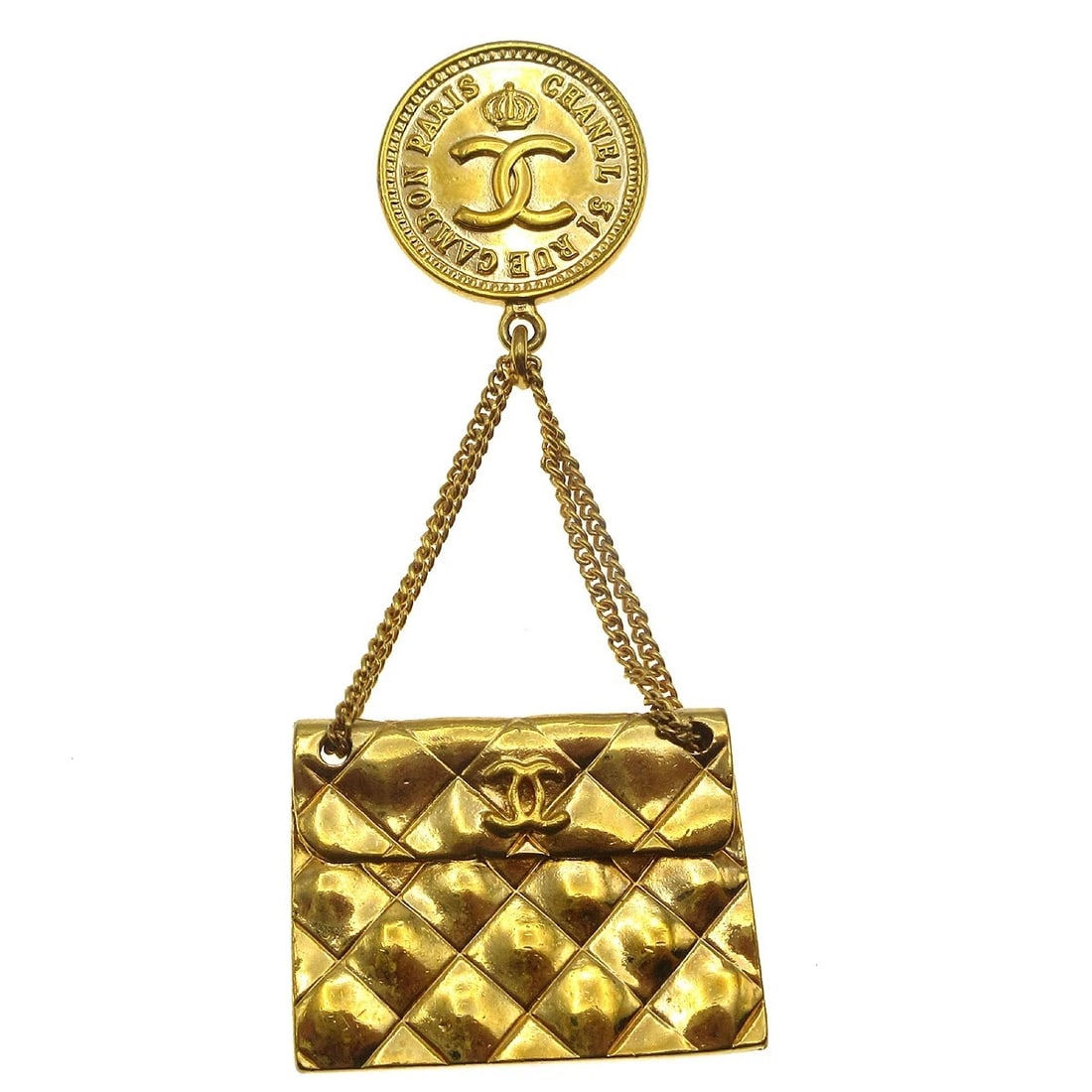 CHANEL BAG BROOCH PIN GOLD 93P: Chanel Bag Brooch Pin Gold 93P Brand: CHANEL Type: Brooch Material: Gold-plated Color: Gold Size: W 3.5 x H 8.0 cm Accessories: None Accessories Notice: When purchasing pre-owned goods,