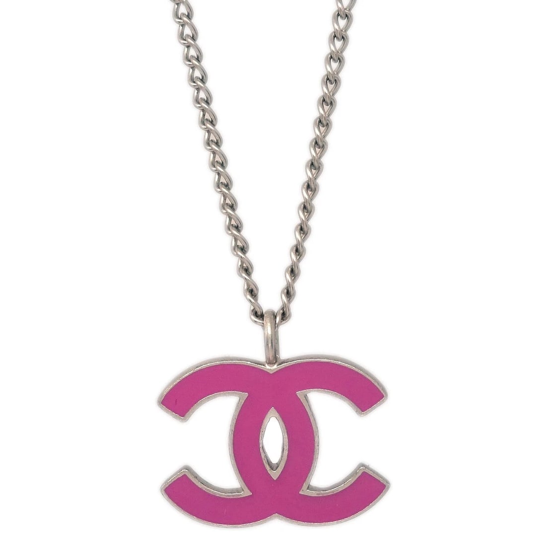 CHANEL CC CHAIN NECKLACE PENDANT PINK: Chanel CC Chain Necklace Pendant Pink Brand: CHANEL Type: Pendant Material: Silver Plated Color: Pink Size: Chain(Overall) : 43.0 cm Charm : W 2.0 × H 1.5 cm Accessories: None Accessories
