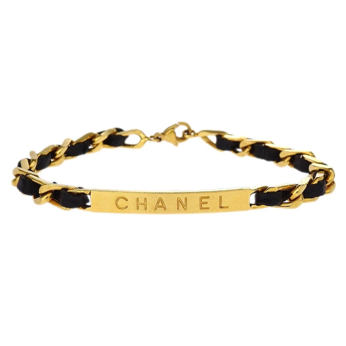 CHANEL BRACELET GOLD BLACK: Chanel Bracelet Gold Black Brand: Chanel Type: Bracelet Material: Gold Plated Leather Color: Gold Size: Inner circumference : 20.0 cm Accessories: None Accessories Notice: When purchasing