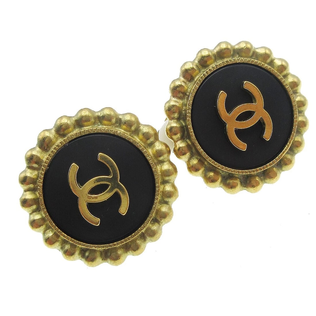 CHANEL BUTTON EARRINGS CLIP-ON BLACK - 5