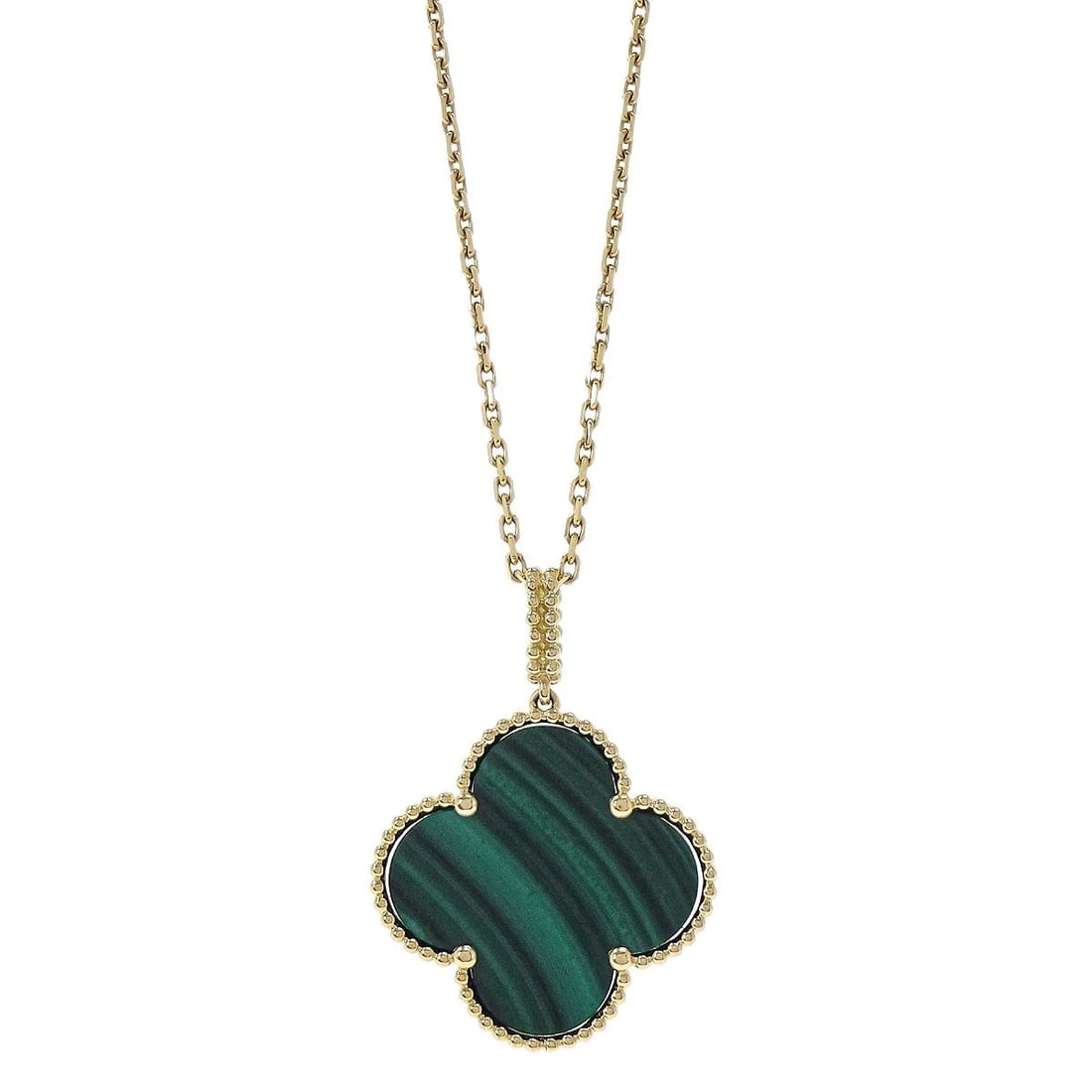 VAN CLEEF & ARPELS MAGIC ALHAMBRA NECKLACE MALACHITE: Van Cleef & Arpels Magic Alhambra Necklace Malachite Brand: Van Cleef & Arpels Type: Necklace Material: Au750 Malachite Main Stone/Creation Malachite Color: Gold Size: Chain(Overall) : 90.0 cm Top