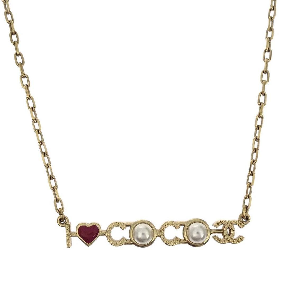 CHANEL COCO GOLD CHAIN NECKLACE ARTIFICIAL PEARL: Chanel Coco Gold Chain Necklace Artificial Pearl Brand: CHANEL Type: Pendant Material: Gold Plated Artificial Pearl Color: Gold Size: Chain(Overall) : 43.0 cm Charm : W 5.2 x H 0.7 cm 